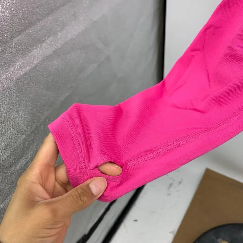 Nike Top Womens L Large Pink Therma Fit Pro Combat Fitted DriFit Fleece Lined